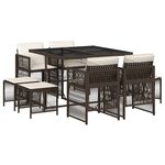 vidaXL Ensemble à manger de jardin et coussins 9 Pièces marron poly rotin