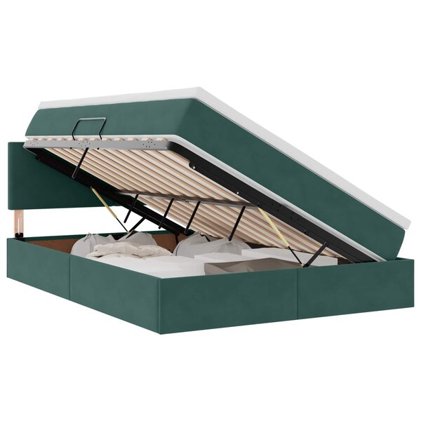 vidaXL Lit de rangement LED avec matelas Vert foncé 140 x 200 cm