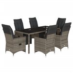 vidaXL Ensemble de bistro de jardin 7 Pièces coussins gris poly rotin