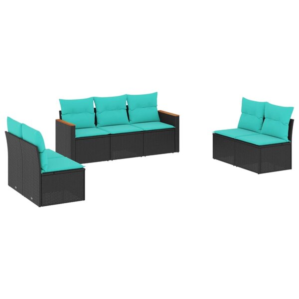 vidaXL Salon de jardin 7 Pièces avec coussins noir résine tressée