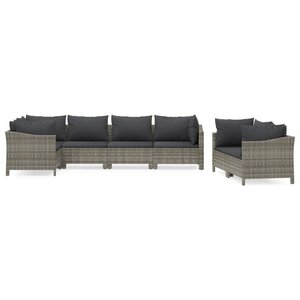 vidaXL Salon de jardin 7 Pièces avec coussins Gris Résine tressée