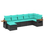 vidaXL Salon de jardin 7 Pièces avec coussins noir résine tressée