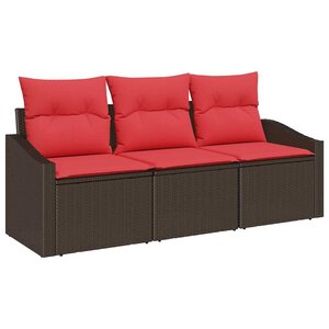 vidaXL Ensemble de Canapés avec coussin 3 Pièces Marron polyrotin