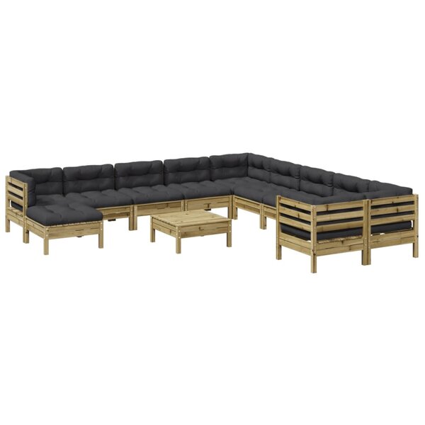vidaXL Salon de jardin avec coussins 12 Pièces bois de pin imprégné