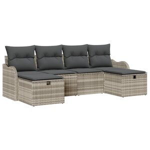 Set de canapé de jardin vidaXL 6 pièces avec coussins Gris clair Poly Rotin