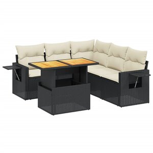 vidaXL Salon de jardin 6 Pièces avec coussins noir résine tressée