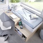 Lit combiné enfant KRIC - chêne naturel et blanc - Bureau et rangement - 90 x 190 cm
