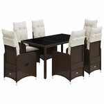 vidaXL Ensemble de bistro de jardin 7 Pièces coussins marron poly rotin