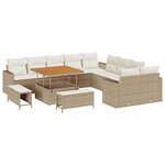 Ensemble de Canapé de Jardin 13 pièces avec Coussins Beige Poly Rotin Acacia