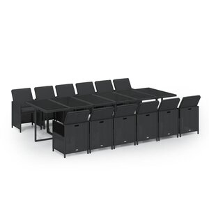 vidaXL Ensemble à dîner de jardin coussins 13 Pièces Résine tressée Noir