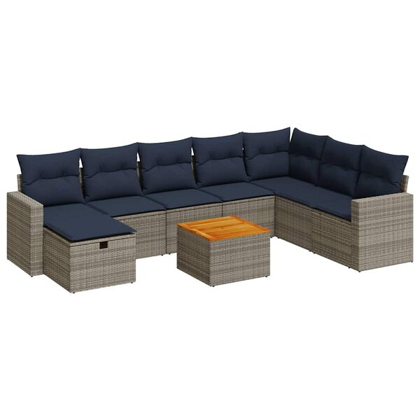 vidaXL Salon de jardin 9 Pièces avec coussins gris résine tressée