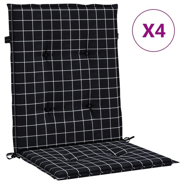 vidaXL Coussins de chaise à dossier bas lot de 4 noir à carreaux tissu