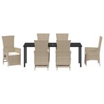 vidaXL Ensemble de salle à manger de jardin 7 pièces avec coussins Beige Poly Rattan