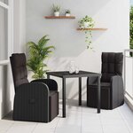 vidaXL Ensemble de salle à manger pour jardin 3 Pièces Noir polyrotin