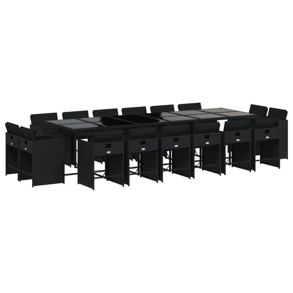 vidaXL Ensemble à manger de jardin 17 Pièces coussins noir résine tressée