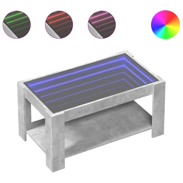 vidaXL Table basse avec LED gris béton 93x53x45 cm bois d'ingénierie
