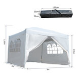 Tonnelle barnum tente de réception pliante 3 x 3 x 2,55 m avec fenêtres + sac de transport blanc