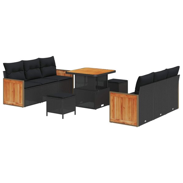 vidaXL Ensemble de canapé de jardin avec coussin 9 Pièces Noir