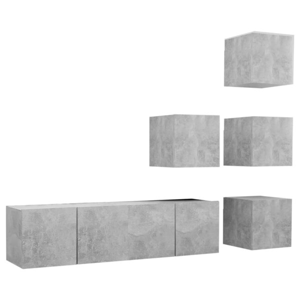 vidaXL Ensemble de meubles TV 6 Pièces Gris béton Bois d'ingénierie