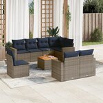 vidaXL Salon de jardin 9 Pièces avec coussins gris résine tressée