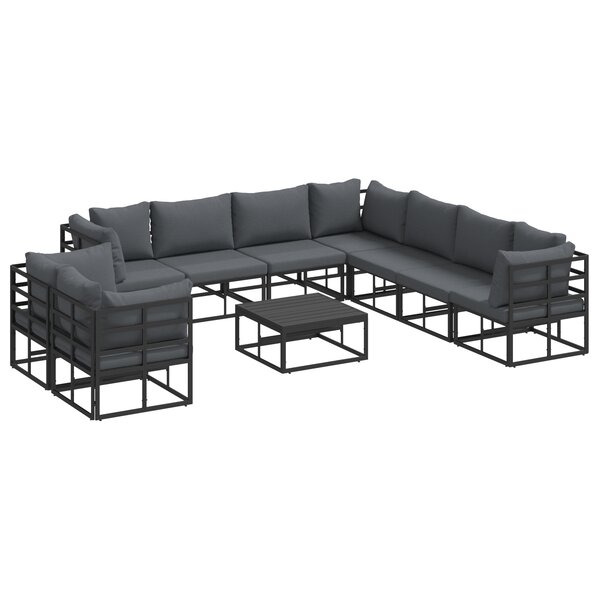 vidaXL Ensemble de canapé de jardin avec coussin 10 Pièces Noir Aluminium