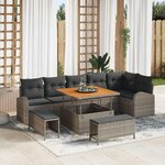 Ensemble de 9 Pièces de Canapé de Jardin avec Coussins Gris en Poly Rattan Acacia
