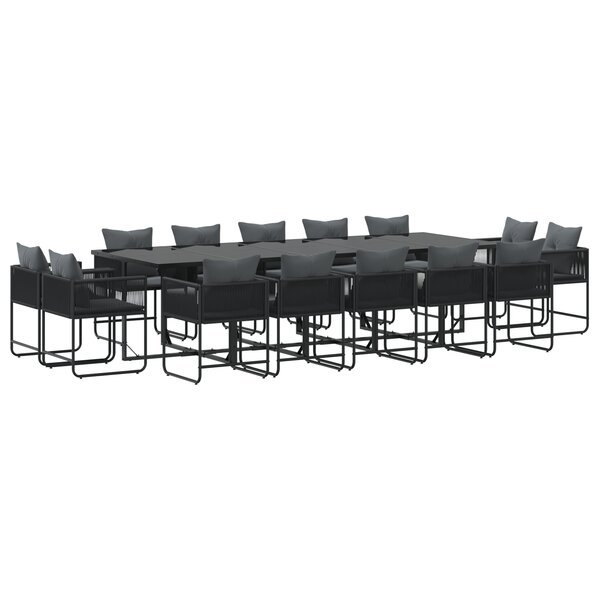 vidaXL Ensemble de salle à manger de jardin de 19 pièces avec coussins Acier noir et Rattan synthétique
