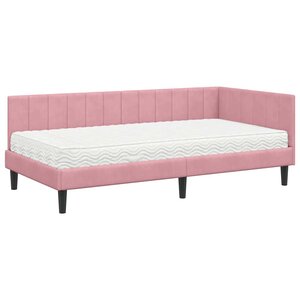 vidaXL Cadre de lit d'angle avec matelas Rose 90 x 190 cm Velours