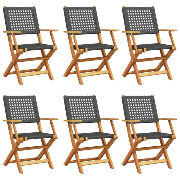 vidaXL Chaises de jardin pliantes lot de 6 noir poly rotin bois massif