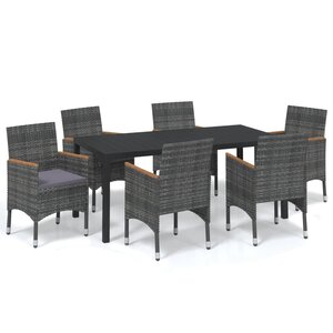 vidaXL Ensemble à manger de jardin coussins 7Pièces Résine tressée Gris