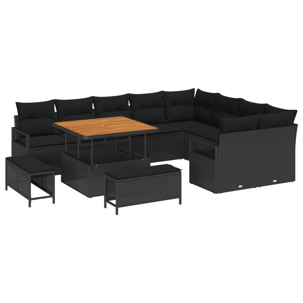 vidaXL Ensemble de canapés de jardin 12 pièces avec coussins en rotin noir et acacia