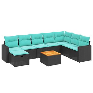 vidaXL Salon de jardin 9 Pièces avec coussins noir résine tressée