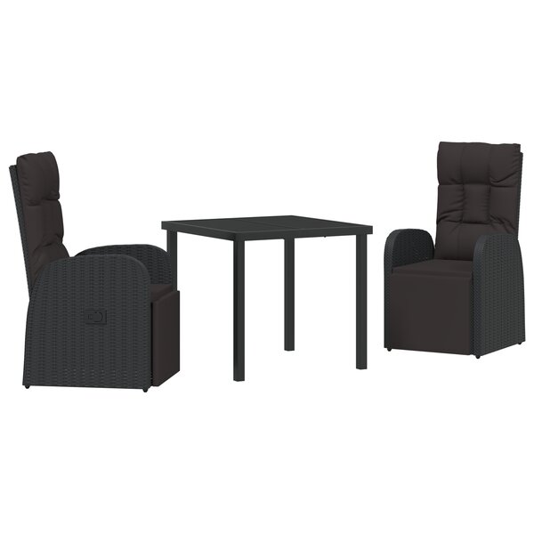 vidaXL Chaises de jardin inclinables 3 Pièces Noir 80 x 80 x 73 cm