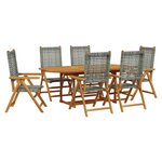 vidaXL Ensemble à manger de jardin 7 Pièces gris rotin et bois massif