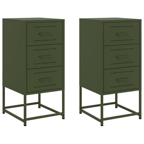 vidaXL Tables de chevet 2 Pièces vert olive 36x39x78 cm acier