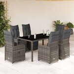 vidaXL Ensemble de bistro de jardin 7 Pièces coussins gris poly rotin