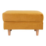 Pouf en velours jaune moutarde avec pieds en bois naturel