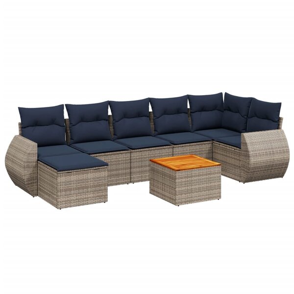vidaXL Salon de jardin 8 Pièces avec coussins gris résine tressée