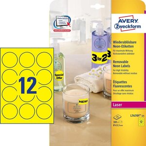 Boîte de 300 étiquettes laser jaune fluo diamètre 63.5mm l7670y-25 avery zweckform