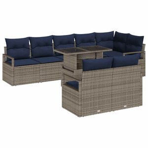 vidaXL Ensemble de canapé de jardin 9 Pièces Gris et bleu marine