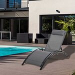Bain de soleil transat design contemporain inclinable multi-positions tétière amovible incluse alu textilène gris