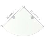 vidaXL Étagères d'angle 2 Pièces et supports Verre Transparent 25x25 cm