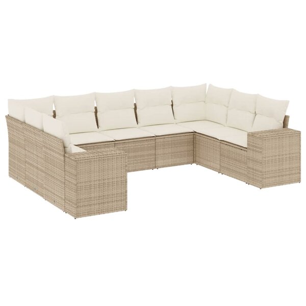 vidaXL Salon de jardin avec coussins 9 Pièces beige résine tressée