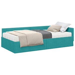 vidaXL Cadre de lit d'angle avec matelas Autre 2 Pièces Turquoise Velours