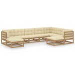 vidaXL Salon de jardin 9 Pièces avec coussins Marron miel Bois de pin
