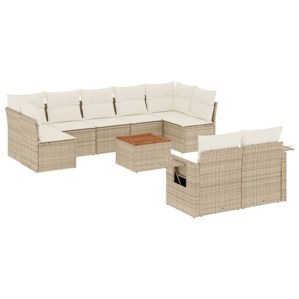 vidaXL Salon de jardin avec coussins 10 Pièces beige résine tressée