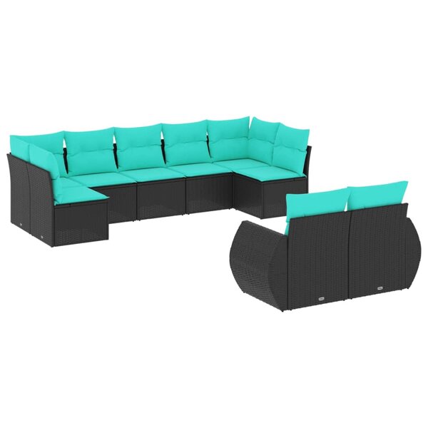 vidaXL Salon de jardin 9 Pièces avec coussins noir résine tressée