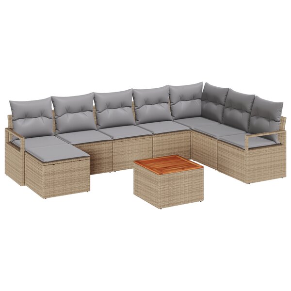 vidaXL Ensemble de Canapé de Jardin 9 pièces avec coussins beige en rattan synthétique.