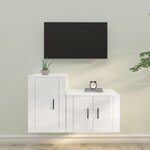 vidaXL Ensemble de meubles TV 2 Pièces blanc brillant bois d'ingénierie