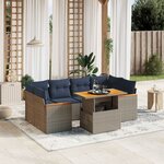 vidaXL Salon de jardin 7 Pièces avec coussins gris résine tressée